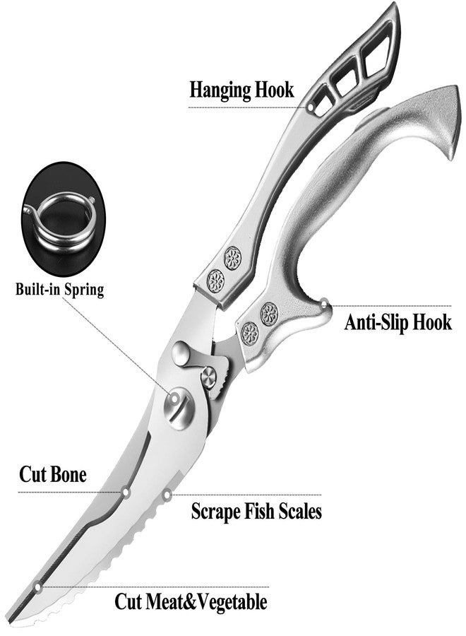 Zicolu Poultry Shears Heavy Duty Professional, Multipurpose Kitchen Shears with Sheath, Spring-Loaded Stainless Steel Chef Scissors Cutting Bone, Chicken, Fish, Food, Meat, Full Steel Handle Silver - Image 4
